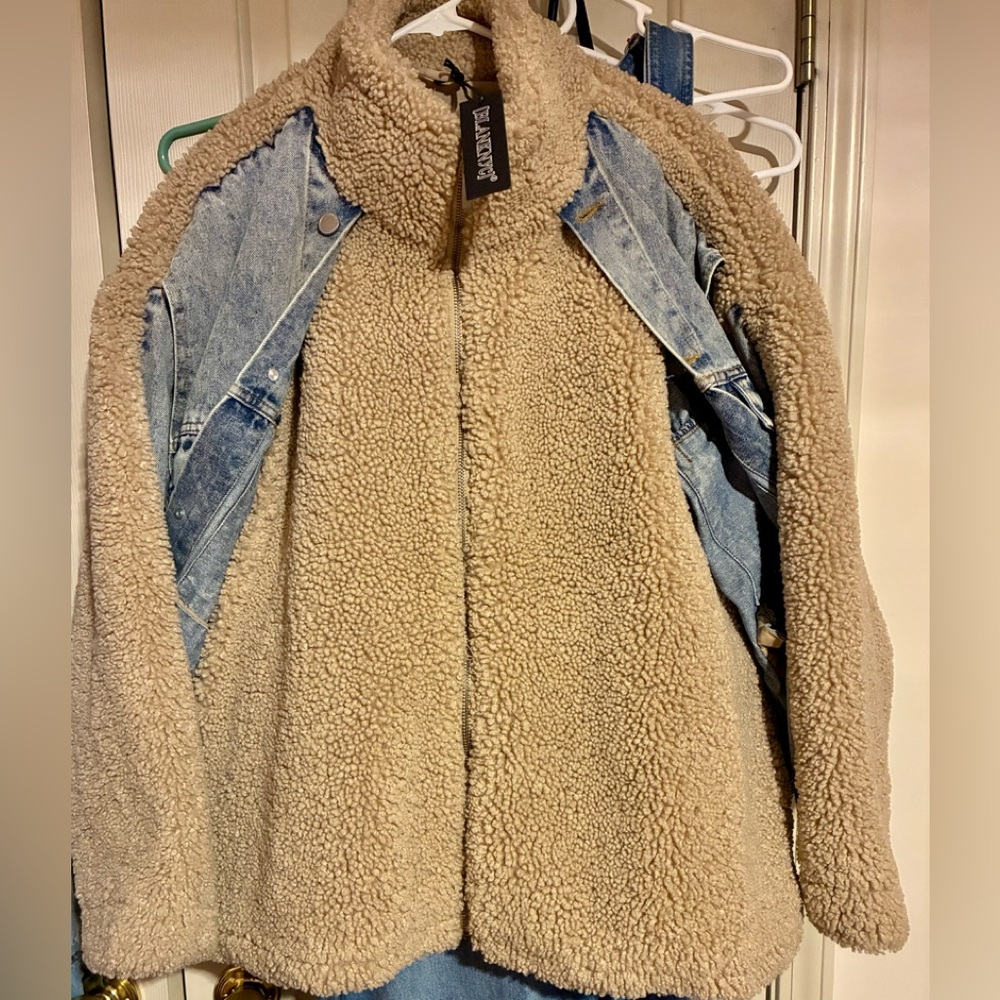 Anthropologie BLANKNYC Fuzzy Wuzzy Denim Sherpa Jacket Womens Size M NWT - Picture 4 of 8